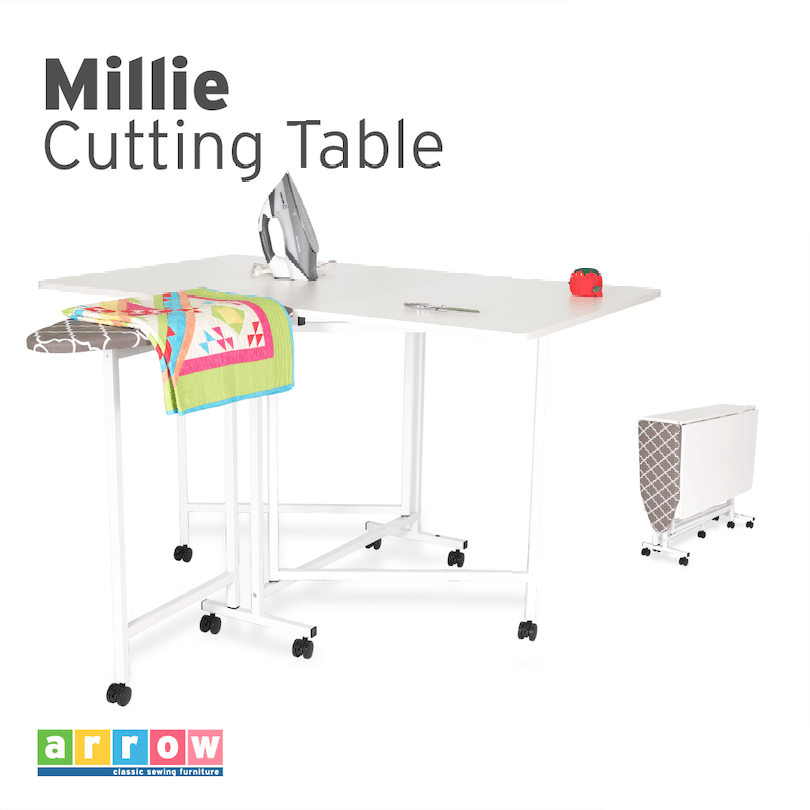Arrow Millie 2-in-1 Cutting & Ironing Table — 63"×59" Cutting Surface, Folding Ironing Station