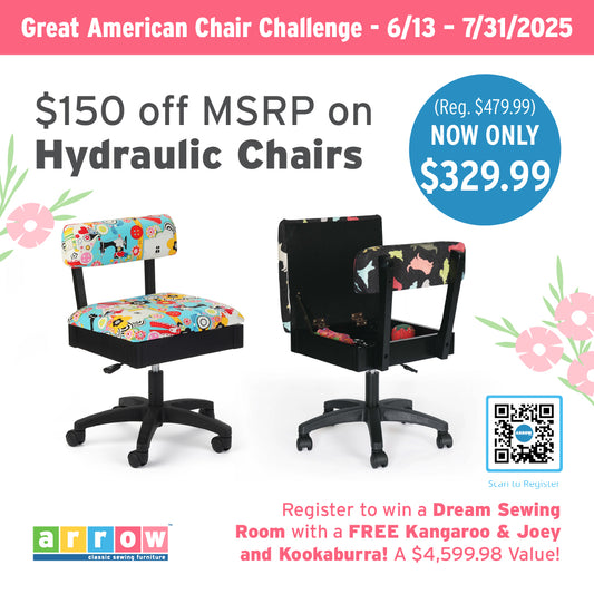 Hydraulic Ergonomic Sewing Chair w/ Fabric Cushion by Arrow
