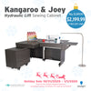 Kangaroo & Joey Hydraulic Lift Sewing Cabinet with promotional pricing and holiday sale details.