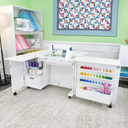 Kangaroo Wallaby Sewing Cabinet — Full-Size with Hydraulic Lift, Quilt Leaf, Drawers