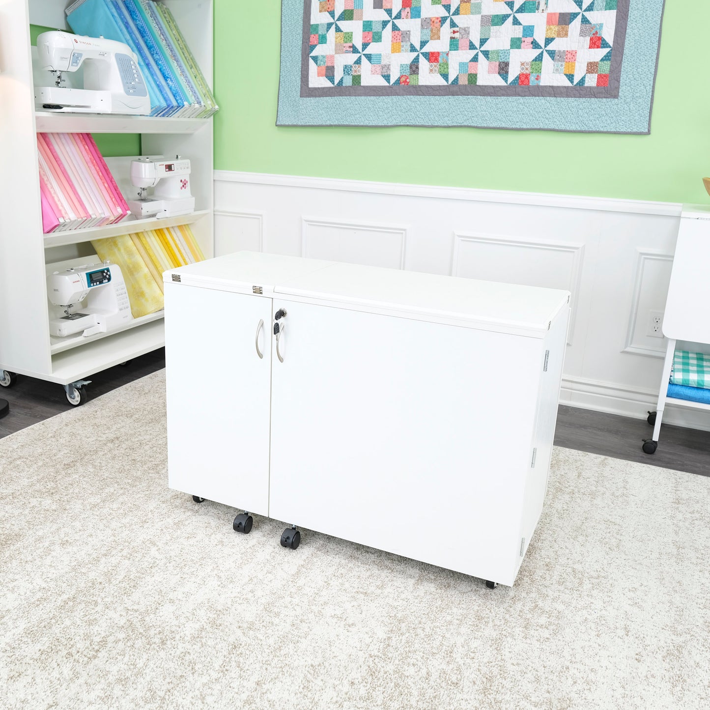 Kangaroo Wallaby Sewing Cabinet — Full-Size with Hydraulic Lift, Quilt Leaf, Drawers
