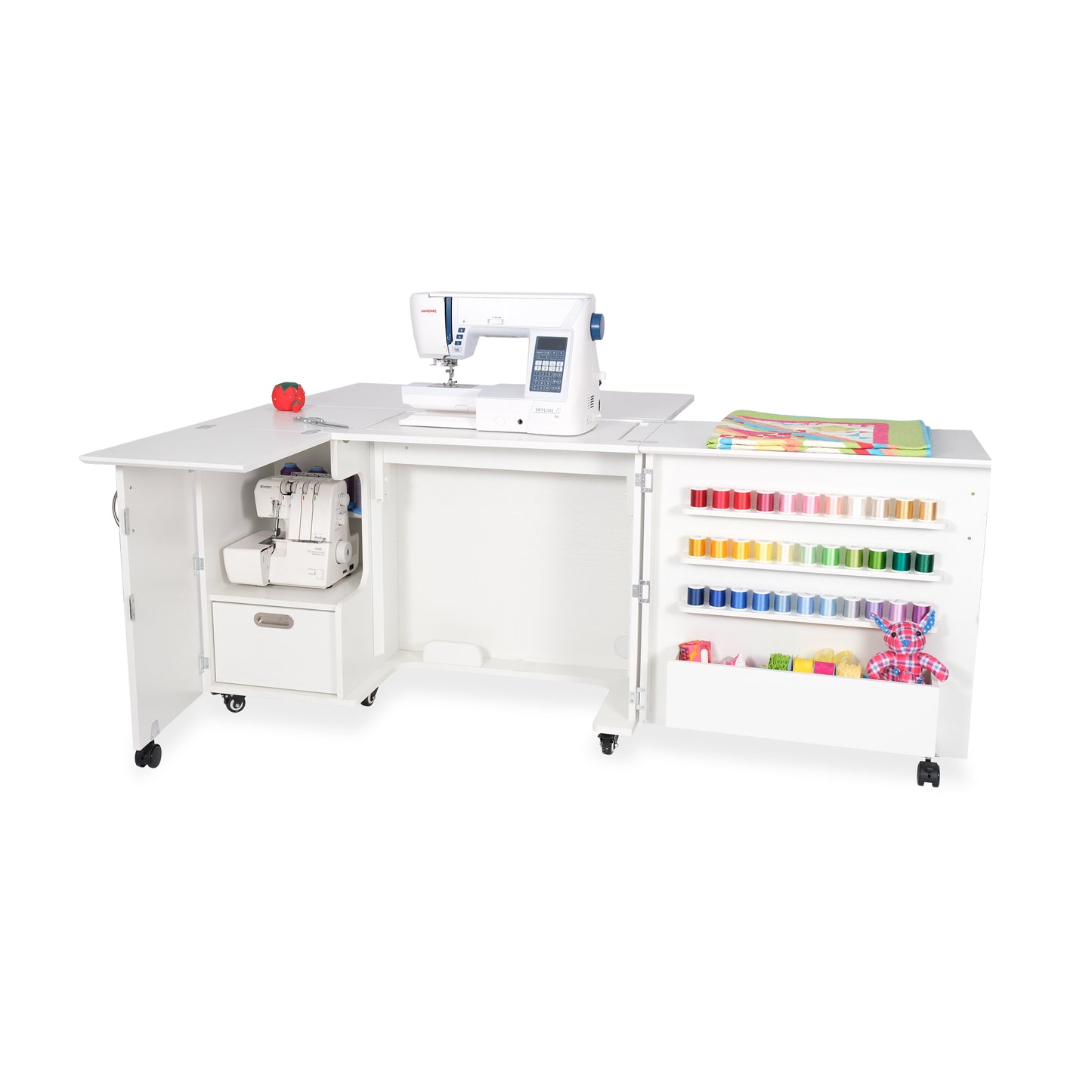 Kangaroo Wallaby Sewing Cabinet — Full-Size with Hydraulic Lift, Quilt Leaf, Drawers