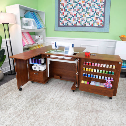 Kangaroo Wallaby Sewing Cabinet — Full-Size with Hydraulic Lift, Quilt Leaf, Drawers