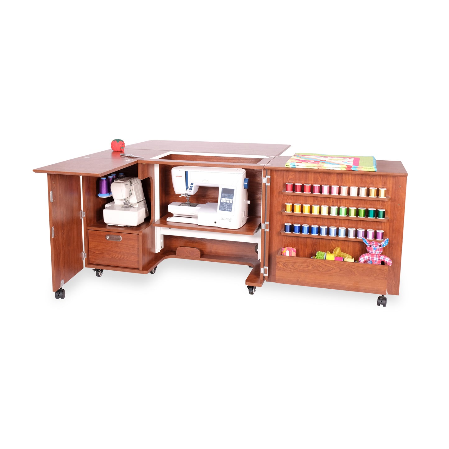 Kangaroo Wallaby Sewing Cabinet — Full-Size with Hydraulic Lift, Quilt Leaf, Drawers