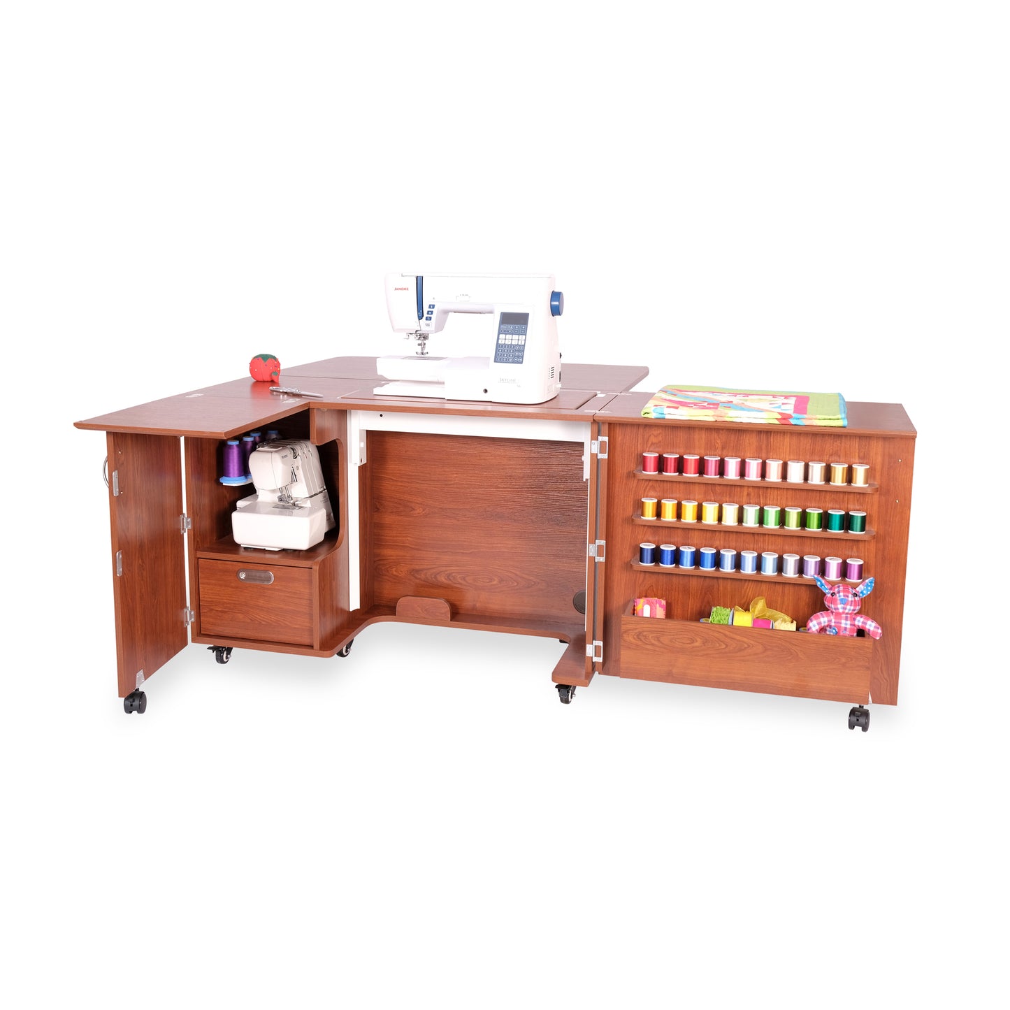 Kangaroo Wallaby Sewing Cabinet — Full-Size with Hydraulic Lift, Quilt Leaf, Drawers