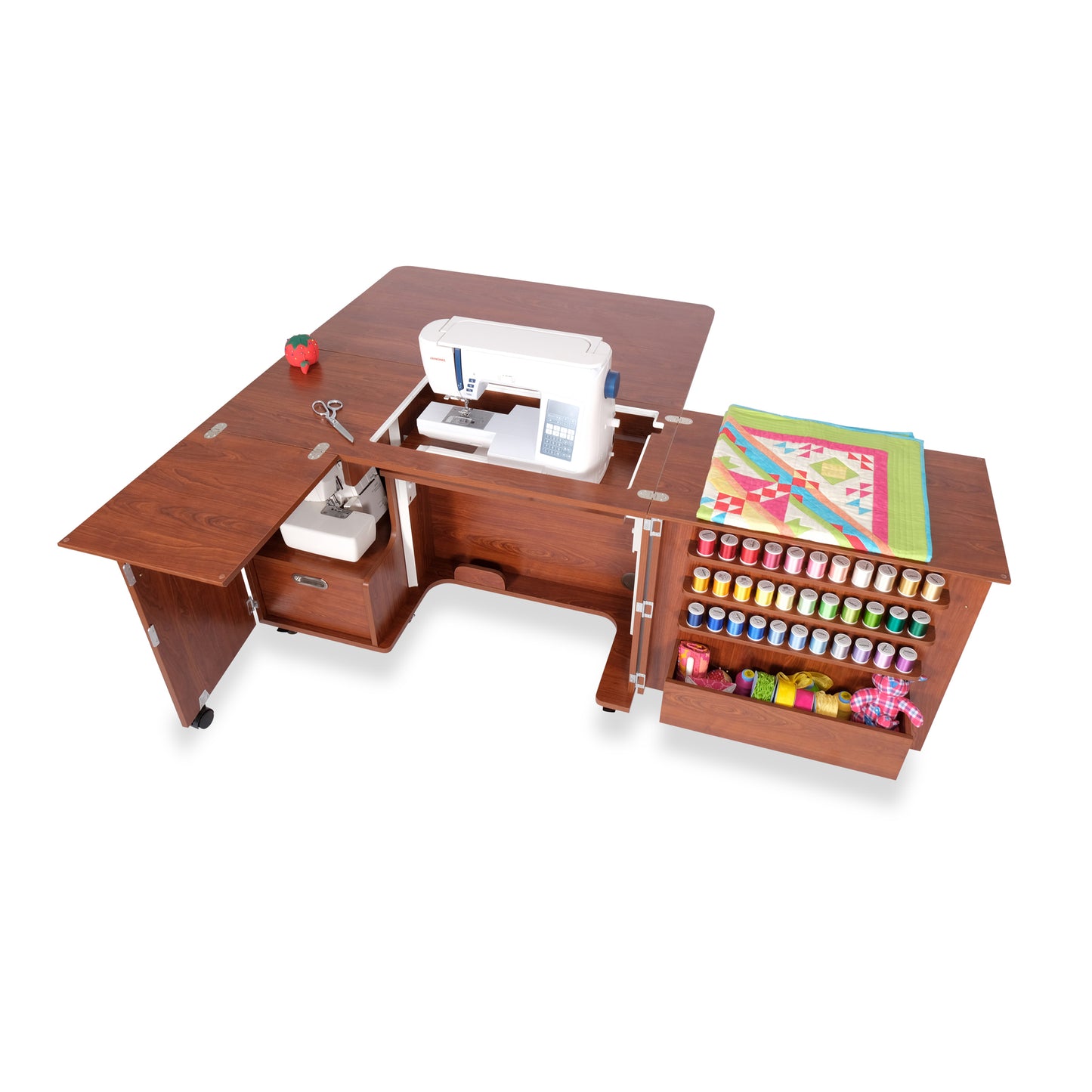 Kangaroo Wallaby Sewing Cabinet — Full-Size with Hydraulic Lift, Quilt Leaf, Drawers