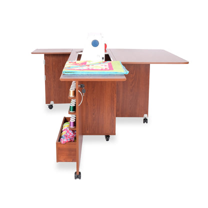 Kangaroo Wallaby Sewing Cabinet — Full-Size with Hydraulic Lift, Quilt Leaf, Drawers