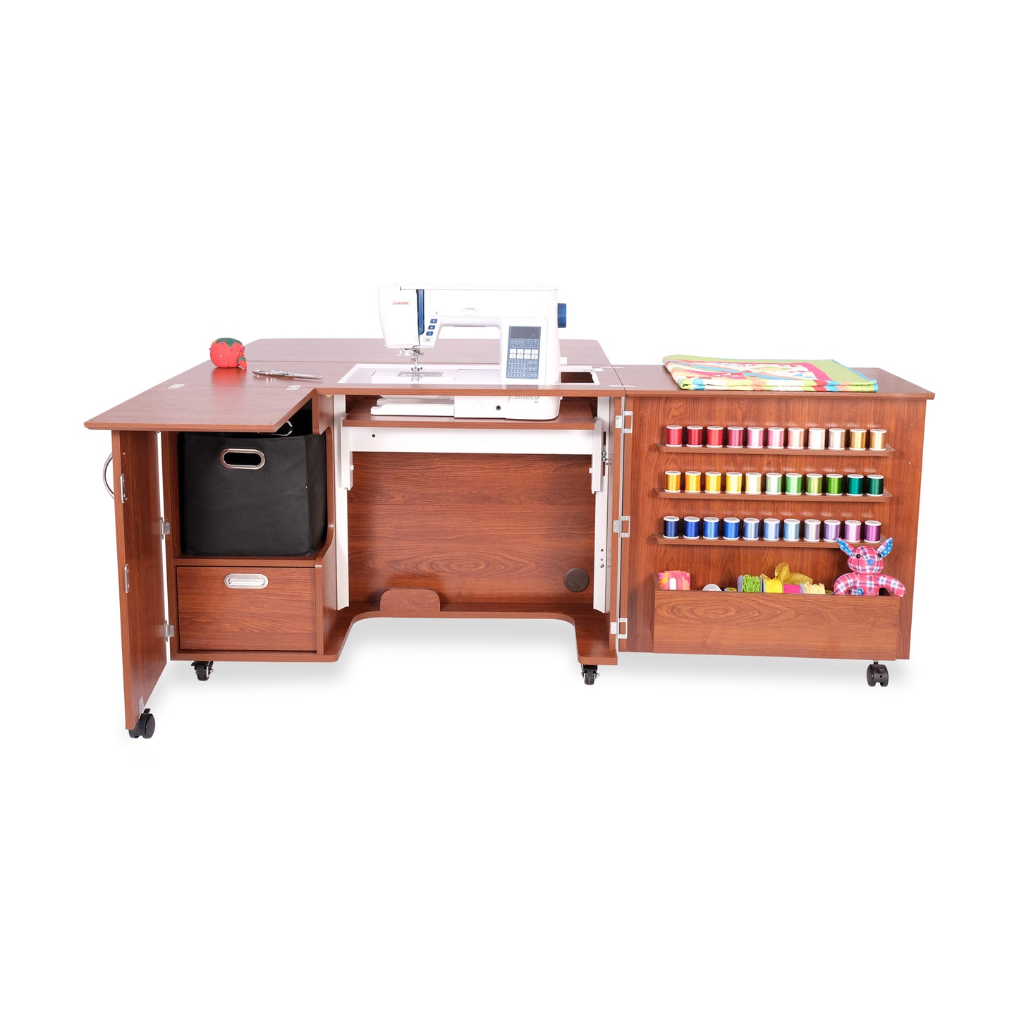 Kangaroo Wallaby Sewing Cabinet — Full-Size with Hydraulic Lift, Quilt Leaf, Drawers