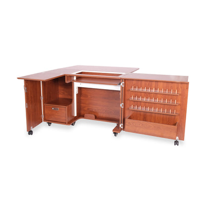 Kangaroo Wallaby Sewing Cabinet — Full-Size with Hydraulic Lift, Quilt Leaf, Drawers