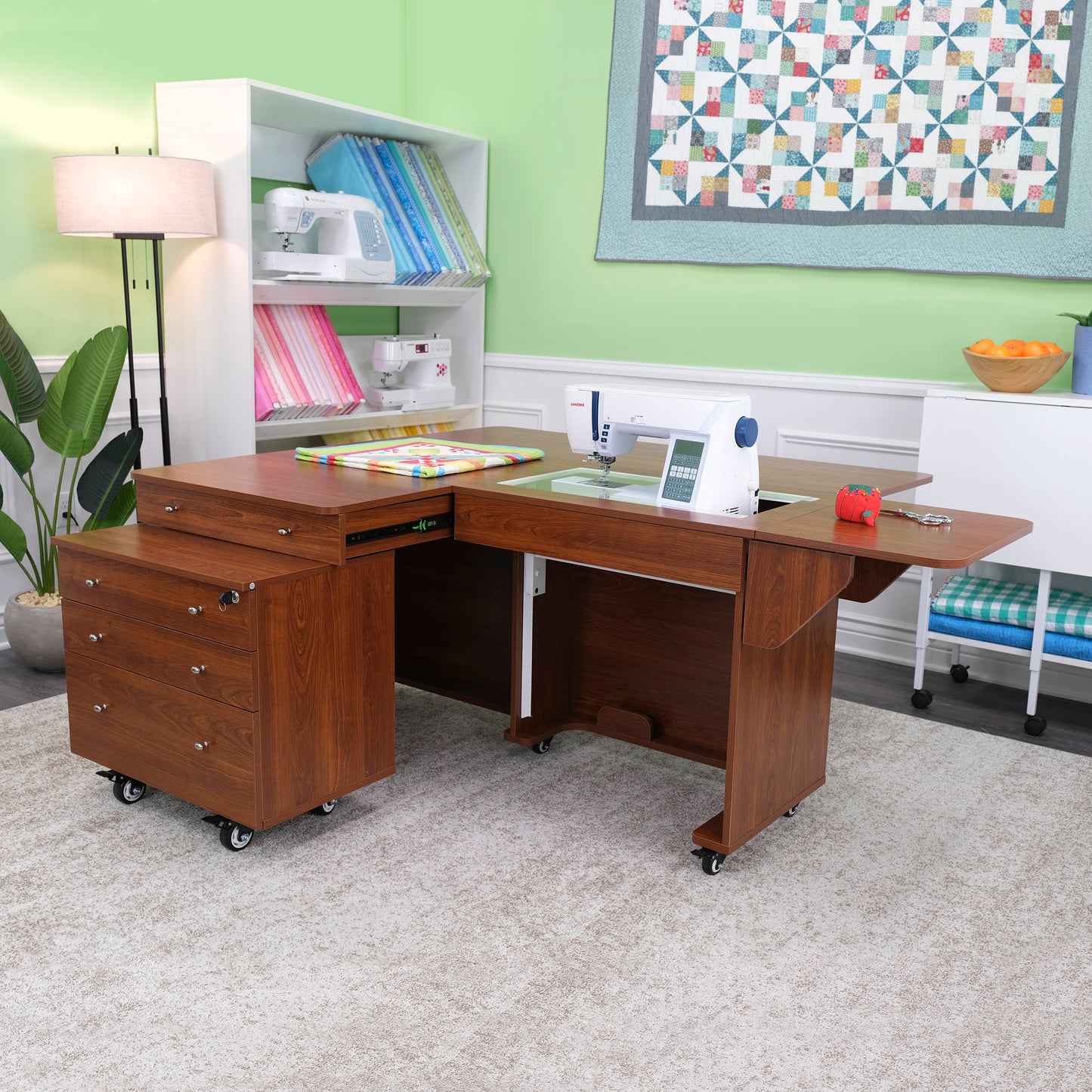 Kangaroo Joey Sewing Cabinet in Teak - lifestyle view in sewing room