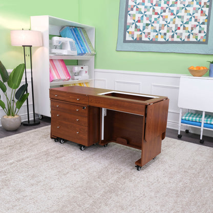 Kangaroo Joey Sewing Cabinet in Teak - lifestyle view in sewing room-drawers closed