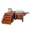 Kangaroo Joey Sewing Cabinet in Teak - open with sewing machine lifted