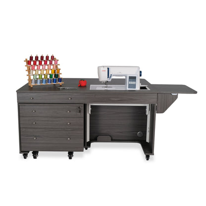Kangaroo Sewing Table with Joey Cabinet in Gray — Front View Complete Package