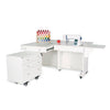 Kangaroo Joey Sewing Cabinet in White - open with sewing machine lifted