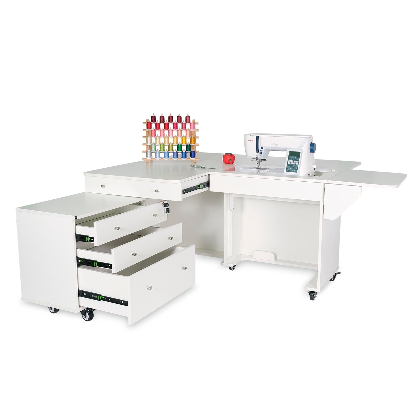 Kangaroo Joey Sewing Cabinet in White - drawers open