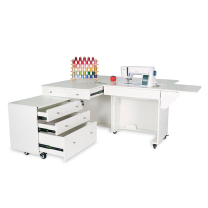 Kangaroo Joey Sewing Cabinet in White - drawers open