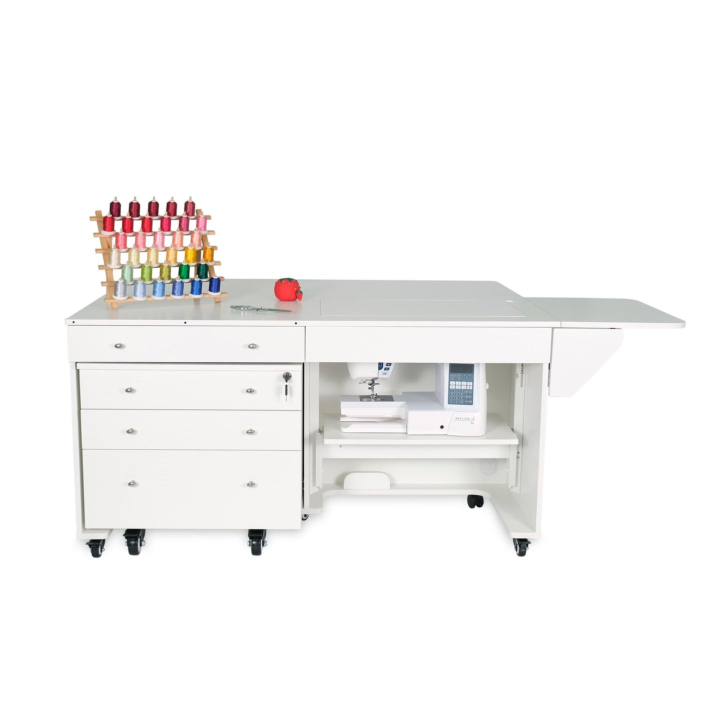 Kangaroo Joey Sewing Cabinet in White - front view leaf open