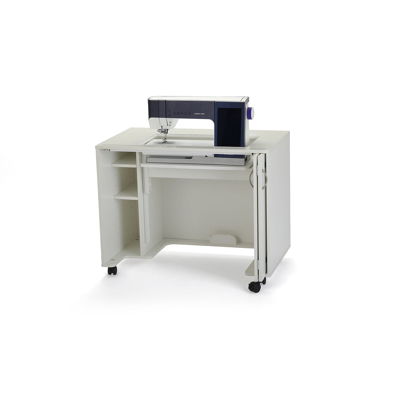 Moving White Foldable Sewing Table W/Cabinet