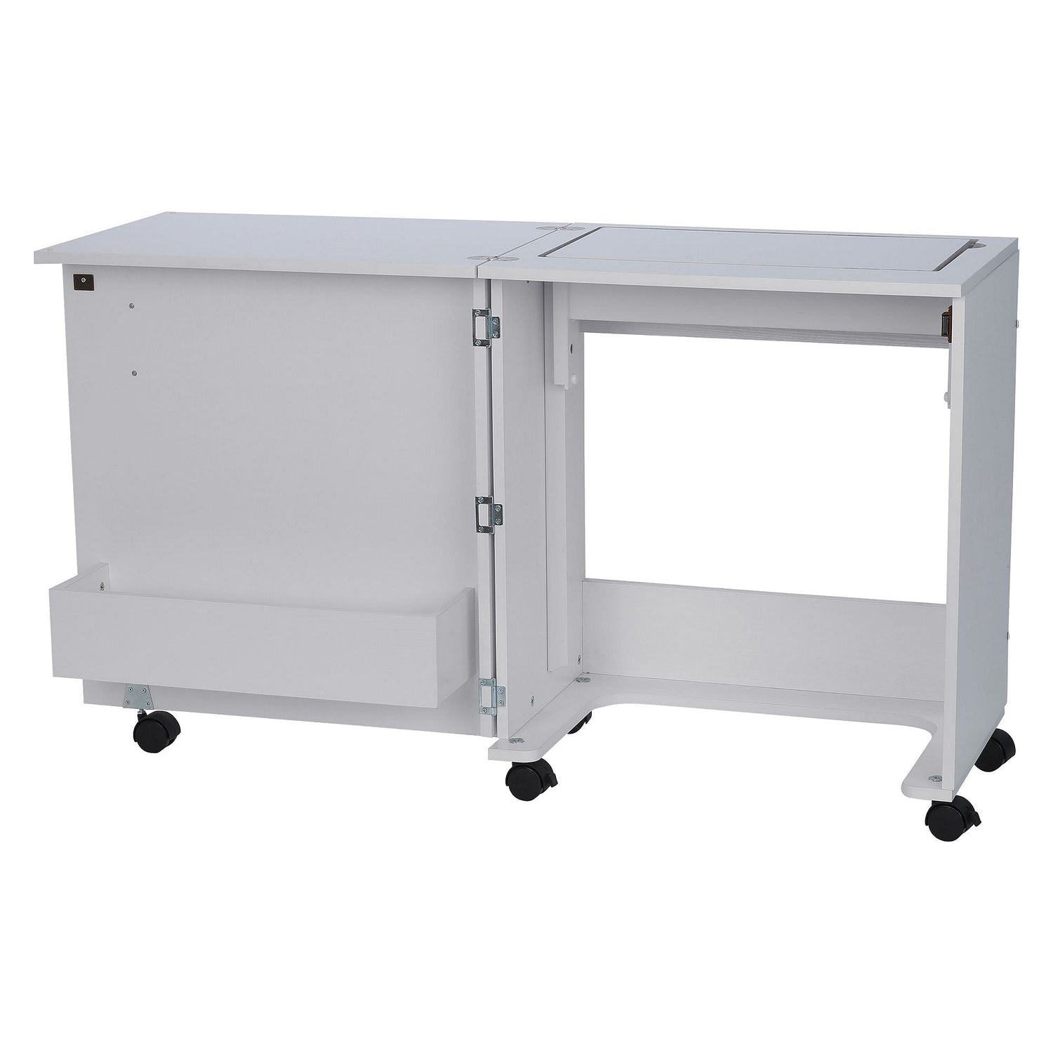 Folding Sewing Table Shelves Home Cabinet Craft Cart W/Wheels Large White